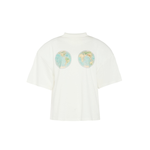 A.W.A.K.E. MODE Hemispheres Map Printed Voluminous Tee White - Tops - Conceptual Avant-Garde Fashion at Luxury Shoes 