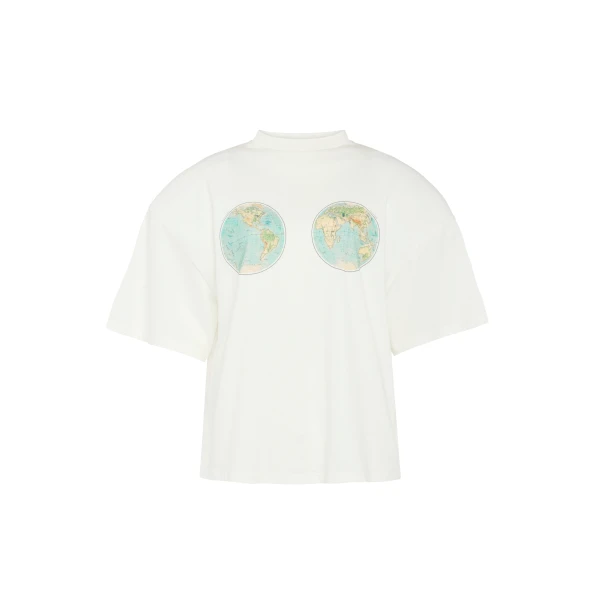 A.W.A.K.E. MODE Hemispheres Map Printed Voluminous Tee White - Tops - Conceptual Avant-Garde Fashion at Luxury Shoes 