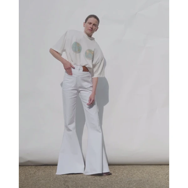 A.W.A.K.E. MODE Hemispheres Map Printed Voluminous Tee White - Tops - Conceptual Avant-Garde Fashion at Luxury Shoes 
