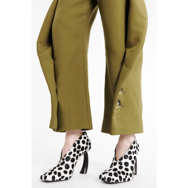 A.W.A.K.E. MODE High Rise Rounded Pant Khaki Green - Pants - Conceptual Avant-Garde Fashion at Luxury Shoes 