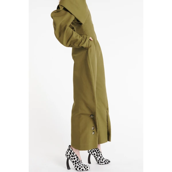 A.W.A.K.E. MODE High Rise Rounded Pant Khaki Green - Pants - Conceptual Avant-Garde Fashion at Luxury Shoes 