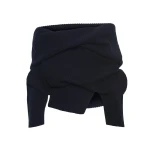 A.W.A.K.E. MODE Off Shoulder Ribbed Sweater Navy - Knitwear - Conceptual Avant-Garde Fashion at Luxury Shoes 