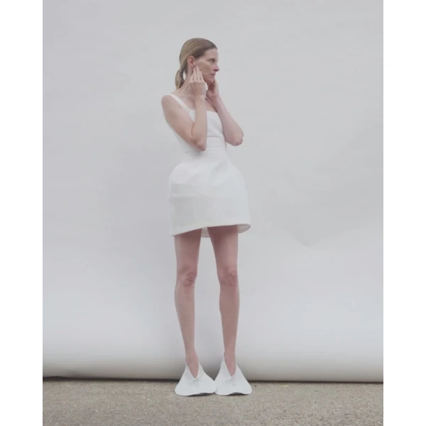 A.W.A.K.E. MODE Opened Neckline Sculpted Swan Dress White - Dresses - Conceptual Avant-Garde Fashion at Luxury Shoes 