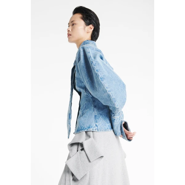 A.W.A.K.E. MODE Puff Sleeve Shirt Indigo Acid Wash - Tops - Conceptual Avant-Garde Fashion at Luxury Shoes 