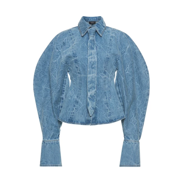 A.W.A.K.E. MODE Puff Sleeve Shirt Indigo Acid Wash - Tops - Conceptual Avant-Garde Fashion at Luxury Shoes 