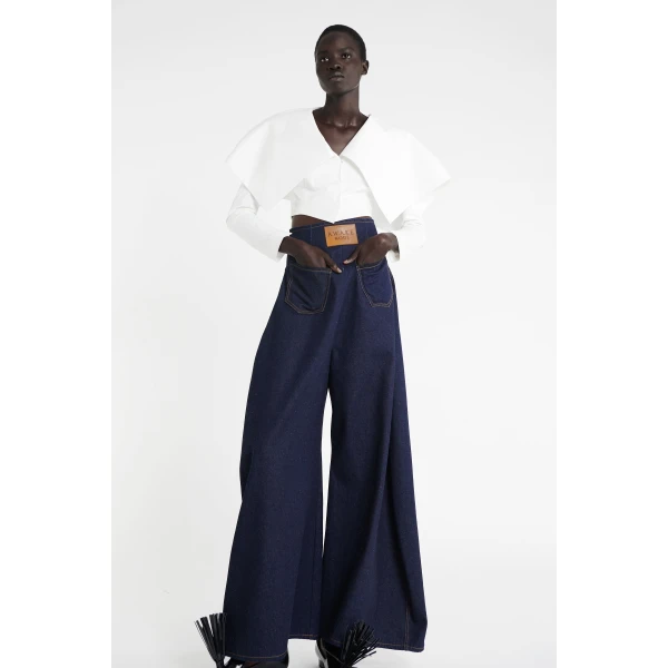 A.W.A.K.E. MODE Rounded Back To Front Jeans Indigo Rinse Wash - Pants - Conceptual Avant-Garde Fashion at Luxury Shoes 