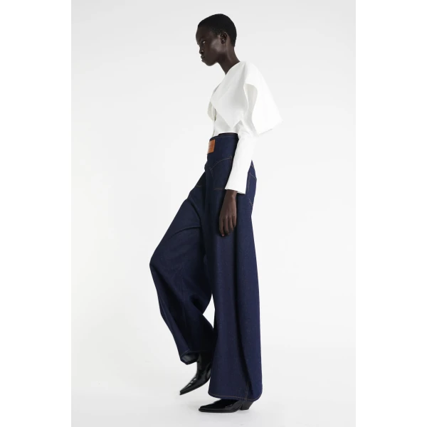 A.W.A.K.E. MODE Rounded Back To Front Jeans Indigo Rinse Wash - Pants - Conceptual Avant-Garde Fashion at Luxury Shoes 