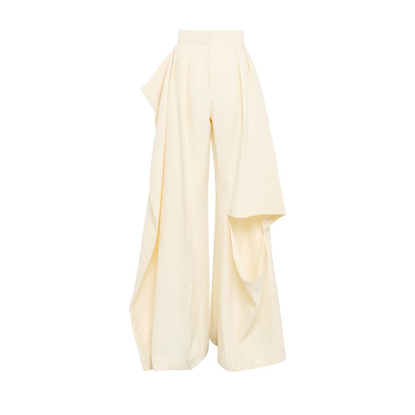 A.W.A.K.E. MODE Slit Knee Trousers Ivory - Pants - Conceptual Avant-Garde Fashion at Luxury Shoes 