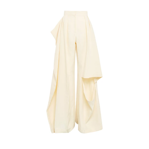 A.W.A.K.E. MODE Slit Knee Trousers Ivory - Pants - Conceptual Avant-Garde Fashion at Luxury Shoes 