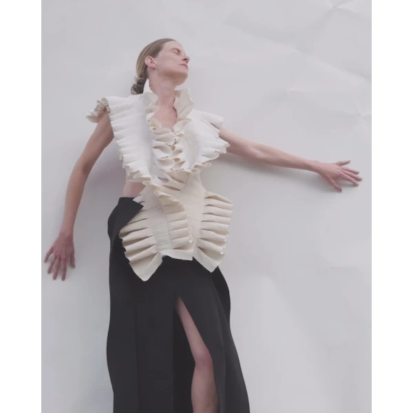 A.W.A.K.E. MODE Structural Top Ivory - Tops - Conceptual Avant-Garde Fashion at Luxury Shoes 
