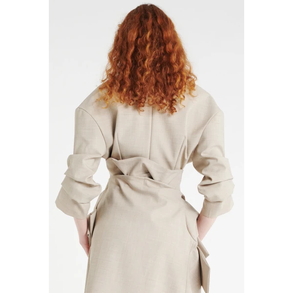 A.W.A.K.E. MODE Tailored Bodysuit With Shirt Collar Insert Beige Melange - Bodysuit - Conceptual Avant-Garde Fashion at Luxury Shoes 