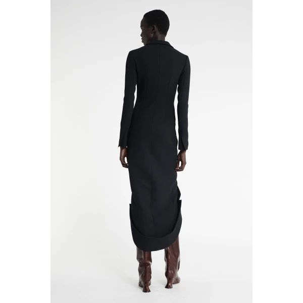 A.W.A.K.E. MODE Tailored Shirt Dress With Jacket Collar At Hem Black - Dresses - Conceptual Avant-Garde Fashion at Luxury Shoes 