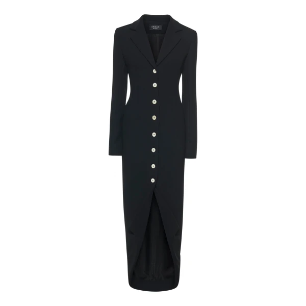 A.W.A.K.E. MODE Tailored Shirt Dress With Jacket Collar At Hem Black - Dresses - Conceptual Avant-Garde Fashion at Luxury Shoes 