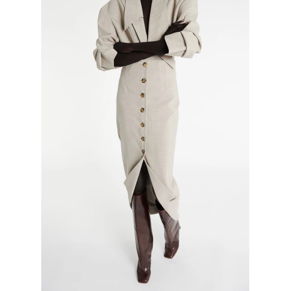 A.W.A.K.E. MODE Tailored Skirt With Jacket Collar At Hem Beige Melange - Skirts - Conceptual Avant-Garde Fashion at Luxury Shoes 