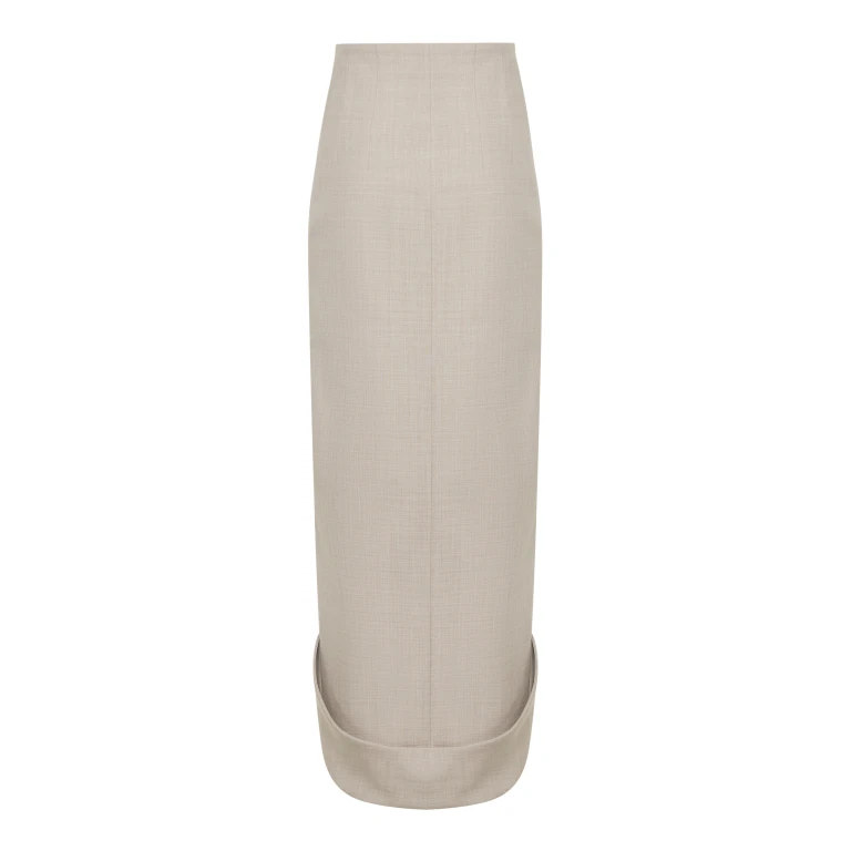 A.W.A.K.E. MODE Tailored Skirt With Jacket Collar At Hem Beige Melange - Skirts - Conceptual Avant-Garde Fashion at Luxury Shoes 