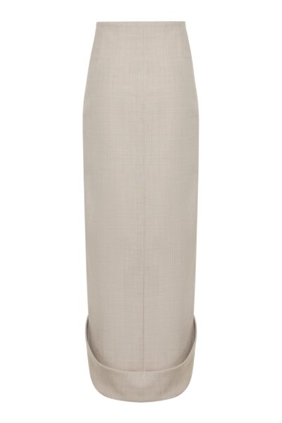 A.W.A.K.E. MODE Tailored Skirt With Jacket Collar At Hem Beige Melange - Skirts - Conceptual Avant-Garde Fashion at Luxury Shoes 