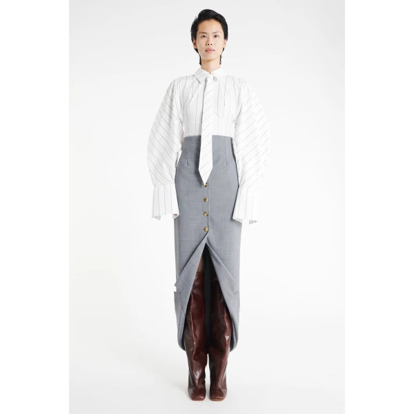 A.W.A.K.E. MODE Tailored Skirt With Jacket Collar At Hem Grey Melange - Skirts - Conceptual Avant-Garde Fashion at Luxury Shoes 