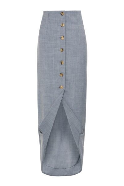 A.W.A.K.E. MODE Tailored Skirt With Jacket Collar At Hem Grey Melange - Skirts - Conceptual Avant-Garde Fashion at Luxury Shoes 