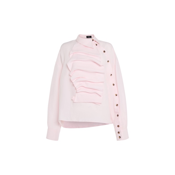 A.W.A.K.E. MODE Voluminous Bib-Front Shirt Pale Pink - Tops - Conceptual Avant-Garde Fashion at Luxury Shoes 