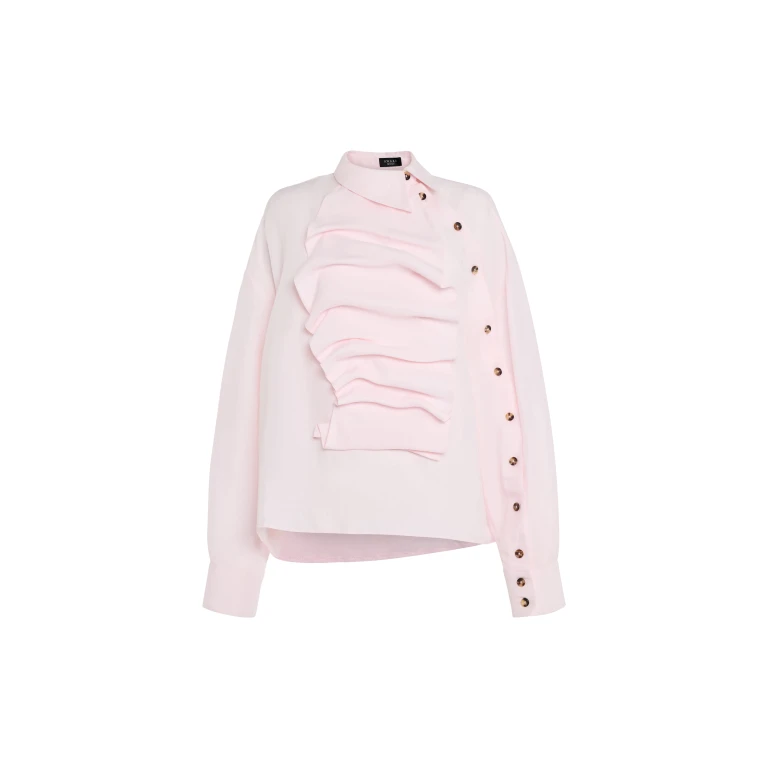 A.W.A.K.E. MODE Voluminous Bib-Front Shirt Pale Pink - Tops - Conceptual Avant-Garde Fashion at Luxury Shoes 