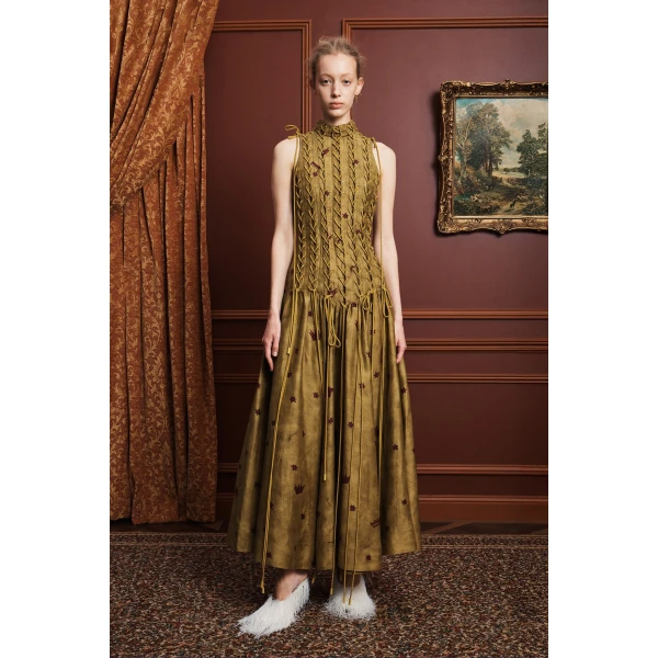 Alemais Astro Gown Olive  Sustainable Dresses with Alemais print -  Luxury Handbags Australian Designer