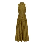 Alemais Astro Gown Olive  Sustainable Dresses with Alemais print -  Luxury Handbags Australian Designer