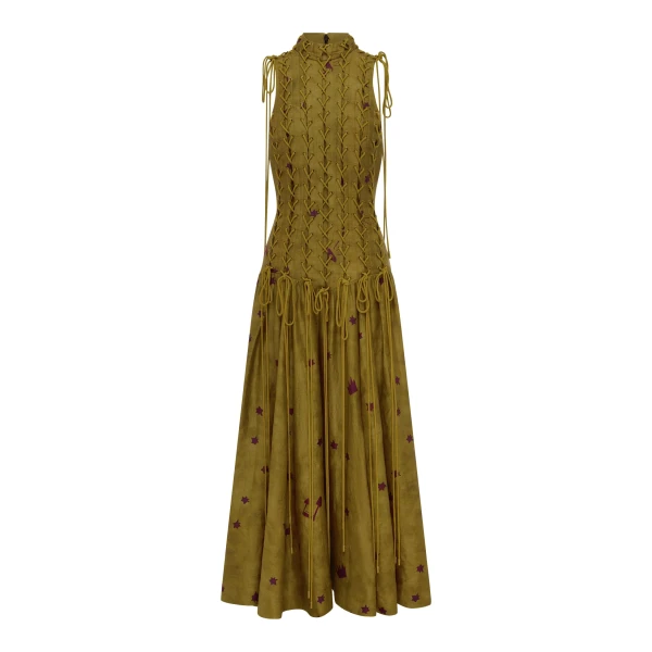 Alemais Astro Gown Olive  Sustainable Dresses with Alemais print -  Luxury Handbags Australian Designer