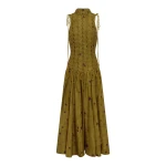 Alemais Astro Gown Olive  Sustainable Dresses with Alemais print -  Luxury Handbags Australian Designer