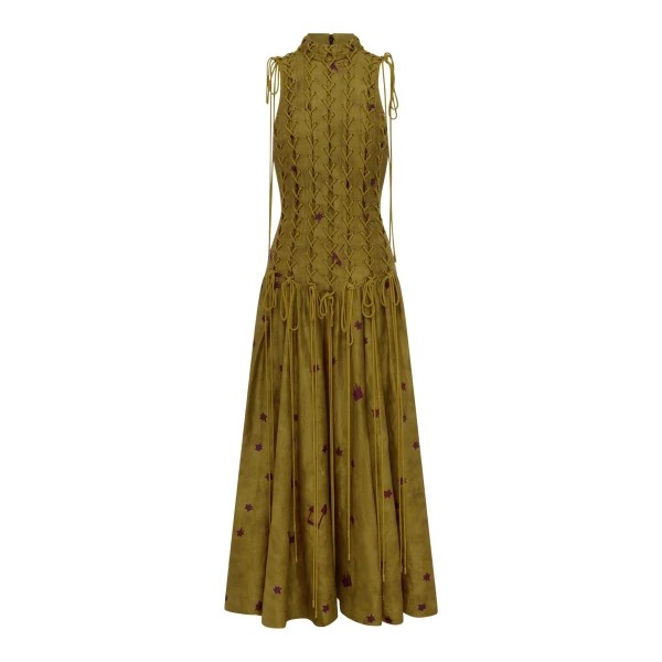 Alemais Astro Gown Olive  Sustainable Dresses with Alemais print -  Luxury Handbags Australian Designer