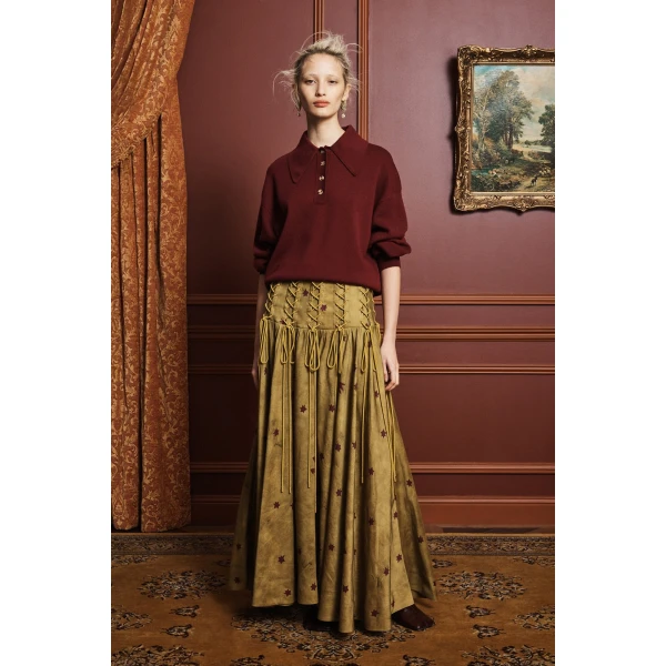 Alemais Astro Skirt Olive  Sustainable Skirts with Alemais print -  Luxury Handbags Australian Designer