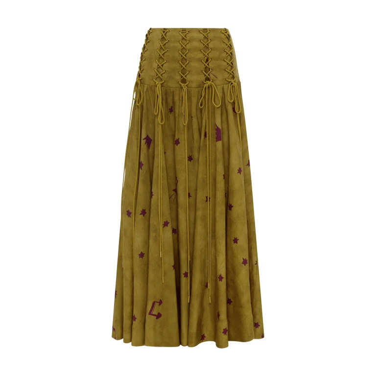Alemais Astro Skirt Olive  Sustainable Skirts with Alemais print -  Luxury Handbags Australian Designer