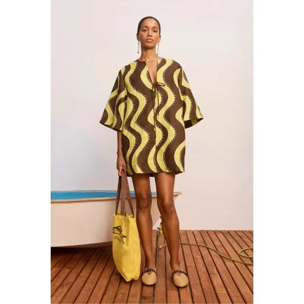 Alemais Frankie Mini Dress Yellow  Sustainable Dresses with Alemais print -  Luxury Handbags Australian Designer