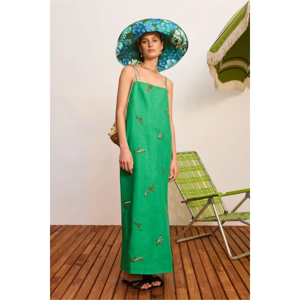 Alemais Wanda Embroidered Midi Dress  Sustainable Dresses with Alemais print -  Luxury Handbags Australian Designer
