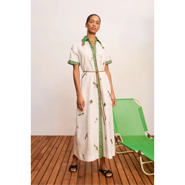Alemais Wanda Embroidered Shirtdress  Sustainable Dresses with Alemais print -  Luxury Handbags Australian Designer