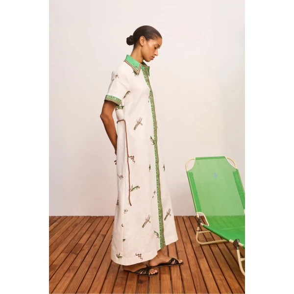 Alemais Wanda Embroidered Shirtdress  Sustainable Dresses with Alemais print -  Luxury Handbags Australian Designer