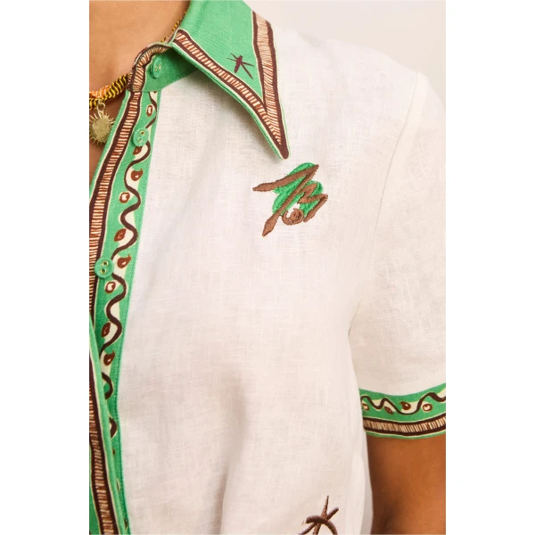 Alemais Wanda Embroidered Shirtdress  Sustainable Dresses with Alemais print -  Luxury Handbags Australian Designer