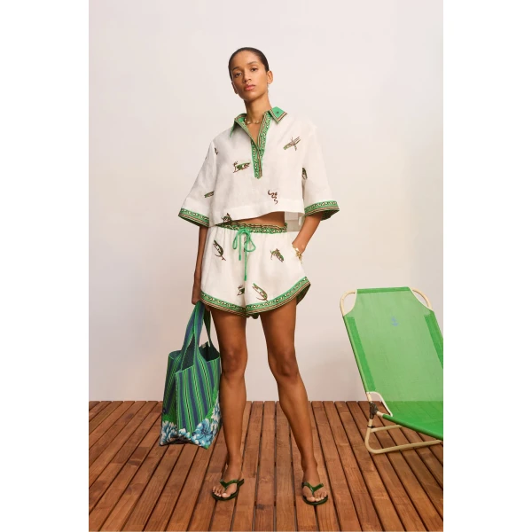 Alemais Wanda Embroidered Short  Sustainable Shorts with Alemais print -  Luxury Handbags Australian Designer