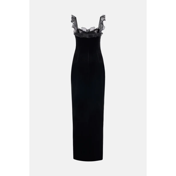 Velvet Dress with Lace Bustier