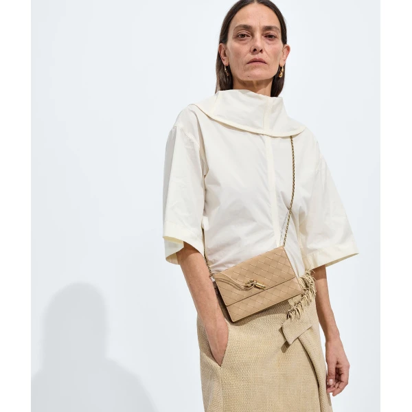 Khaite Women's Andiamo Pouch on Chain in Shore - Beige Shoulder & Crossbody Bags - The Lotus Tote Bag - Shop at Luxury Shoes 