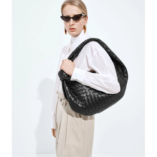 Khaite Medium Jodie in Nero - Black Shoulder & Crossbody Bags - The Lotus Tote Bag - Shop at Luxury Shoes 
