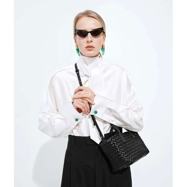 Khaite Mini Cabat in Black - Black Mini Bags - The Lotus Tote Bag - Shop at Luxury Shoes 