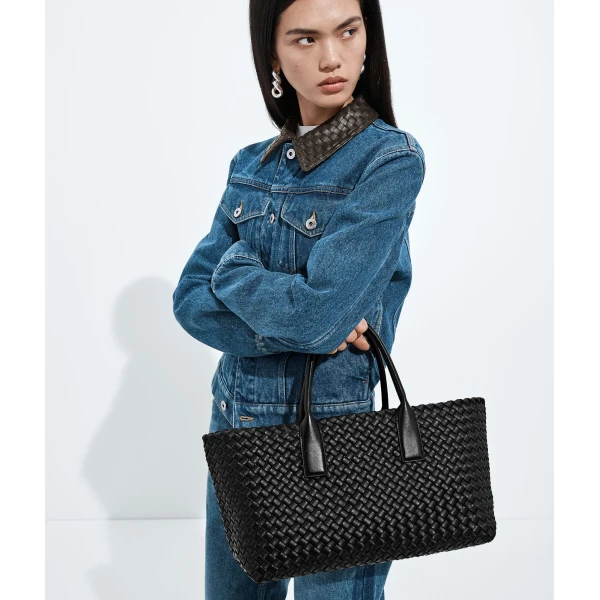 Khaite Small Cabat in Black - Black Totes & Top-Handle Bags - The Lotus Tote Bag - Shop at Luxury Shoes 