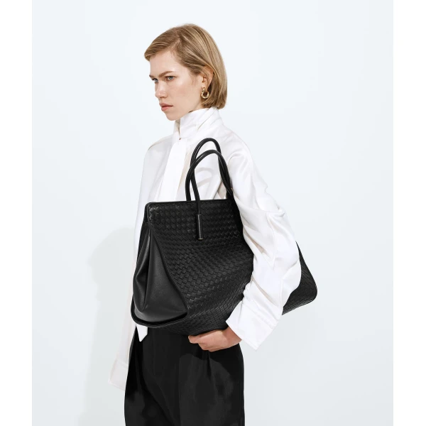 Khaite Women's Large Barbara Tote in Black - Black Totes & Top-Handle Bags - The Lotus Tote Bag - Shop at Luxury Shoes 