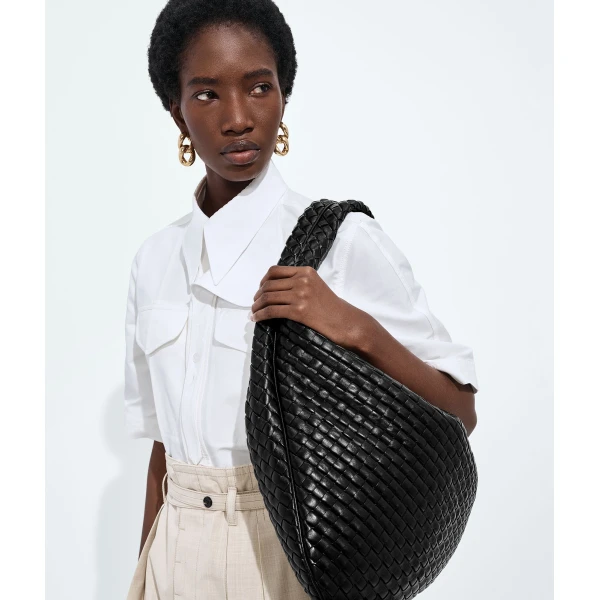 Khaite Women's Maxi Veneta in Black - Black Shoulder & Crossbody Bags - The Lotus Tote Bag - Shop at Luxury Shoes 