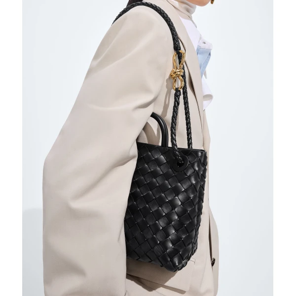 Khaite Women's Small Andiamo in Black - Black Totes & Top-Handle Bags - The Lotus Tote Bag - Shop at Luxury Shoes 