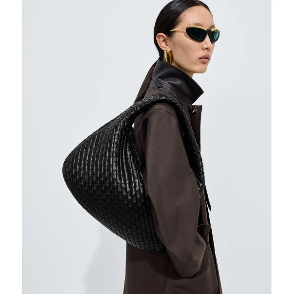 Khaite Women's Small Veneta in Black - Black Shoulder & Crossbody Bags - The Lotus Tote Bag - Shop at Luxury Shoes 