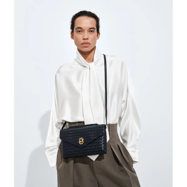 Khaite Women's Knot Lock in Midnight - Blue Clutch Bags - The Lotus Tote Bag - Shop at Luxury Shoes 