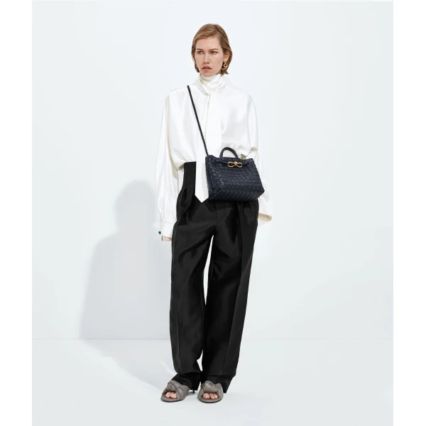 Khaite Women's Small Andiamo in Midnight - Blue Totes & Top-Handle Bags - The Lotus Tote Bag - Shop at Luxury Shoes 