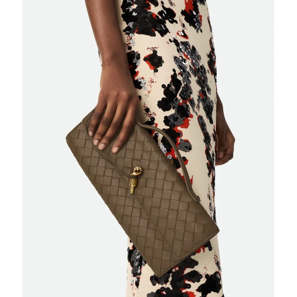 Khaite Women's Andiamo Clutch in Pinecone - Brown Clutch Bags - The Lotus Tote Bag - Shop at Luxury Shoes 