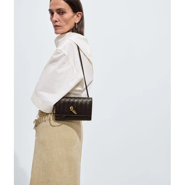 Khaite Women's Andiamo Pouch on Strap in Fondant - Brown Shoulder & Crossbody Bags - The Lotus Tote Bag - Shop at Luxury Shoes 